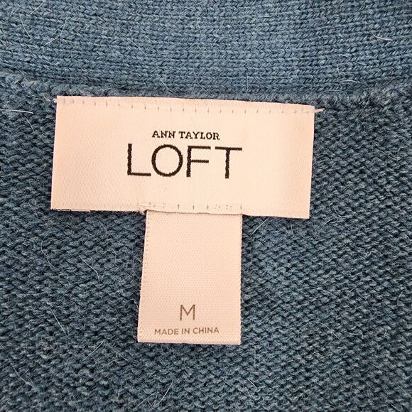 Ann Taylor LOFT Womens Cardigan Medium Teal Wool Rabbit Hair Blend Button V Neck - Picture 7 of 9